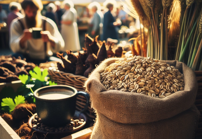 A bag of Barley with a coffee alternative cup