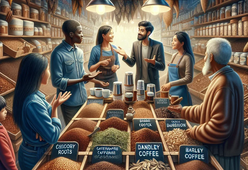 A bunch of people gathered talking about coffee alternatives